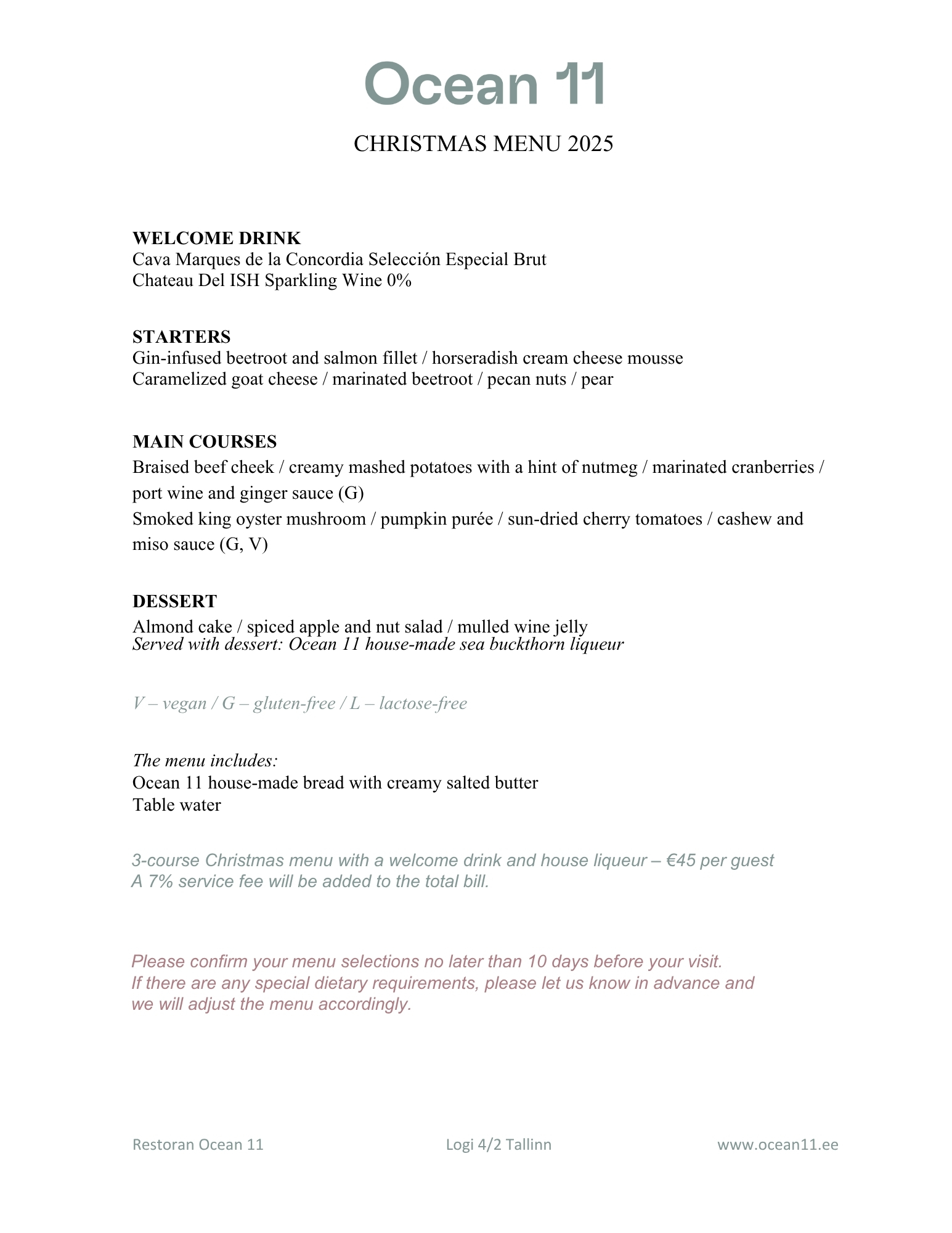 CHRISTMAS MENU